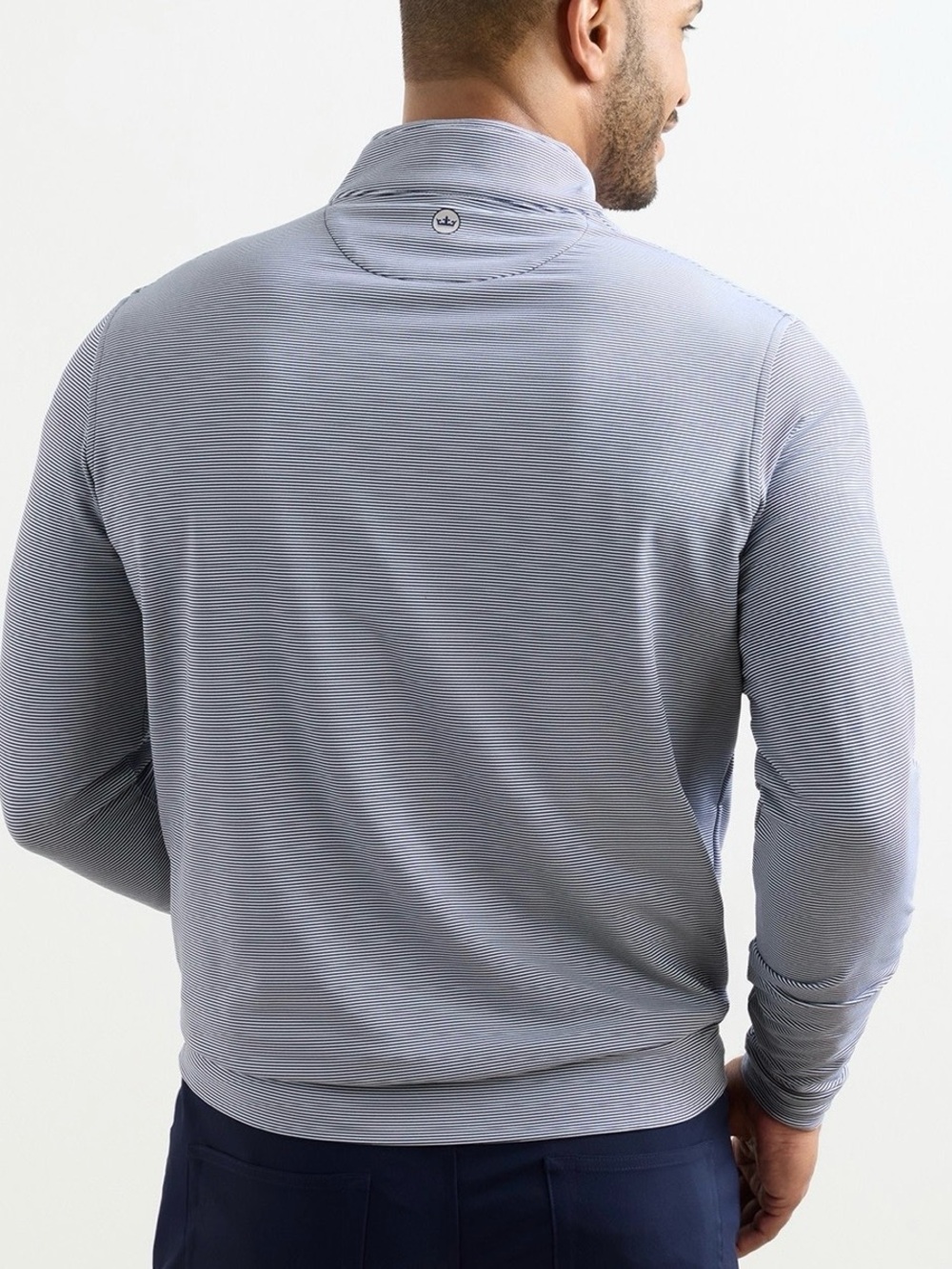 Brand New! Peter Millar Perth Sugar Stripe Performance Quarter Zip (navy/white) - Picture 5 of 5